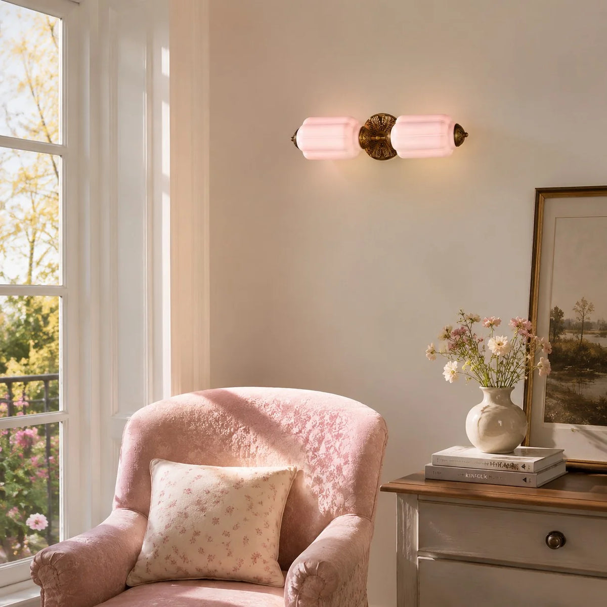 Vintage Art Deco Milk Glass Eloise Vanity Light Fixture 3