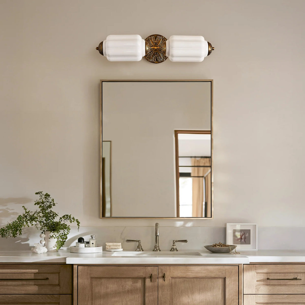 Vintage Art Deco Milk Glass Eloise Vanity Light Fixture 5
