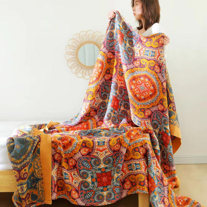 Elara Haus 100% Cotton Sunrise Blanket - Boho Sofa Throw