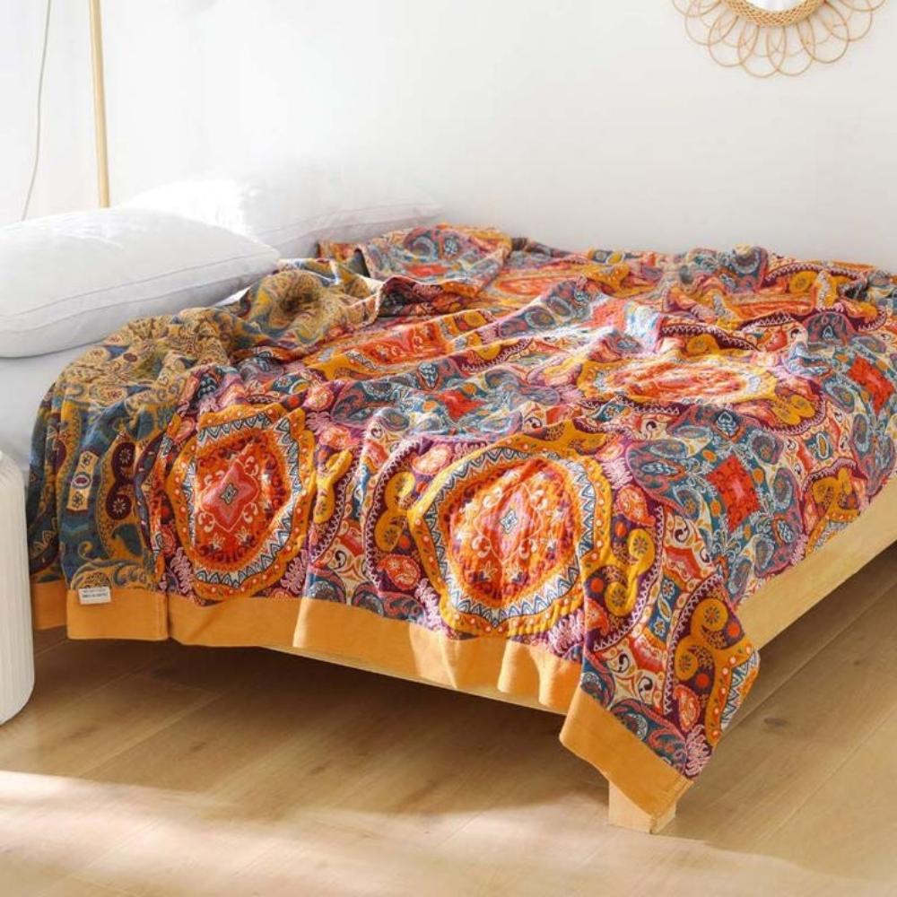 Elara Haus 100% Cotton Sunrise Blanket - Boho Sofa Throw