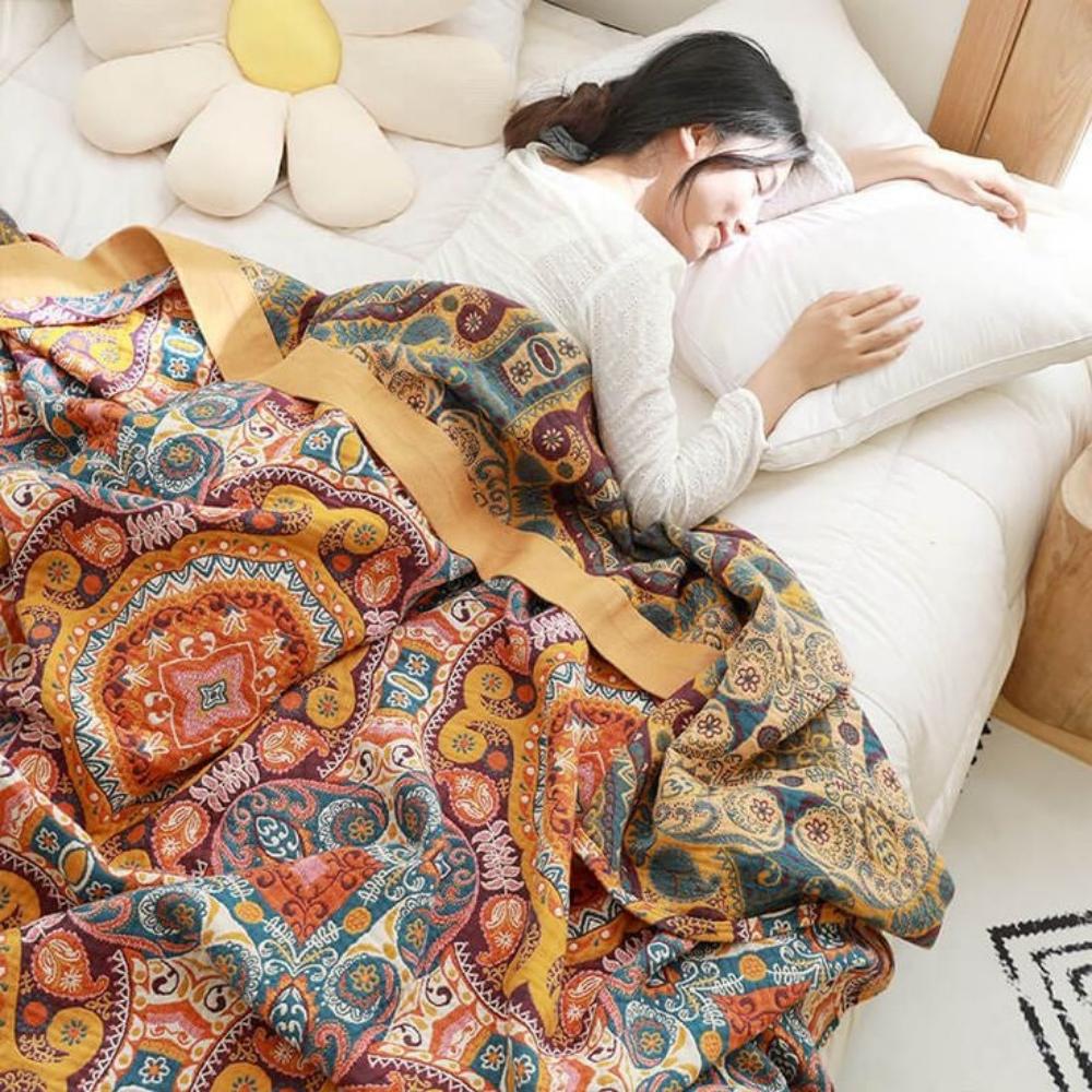 Elara Haus 100% Cotton Sunrise Blanket - Boho Sofa Throw