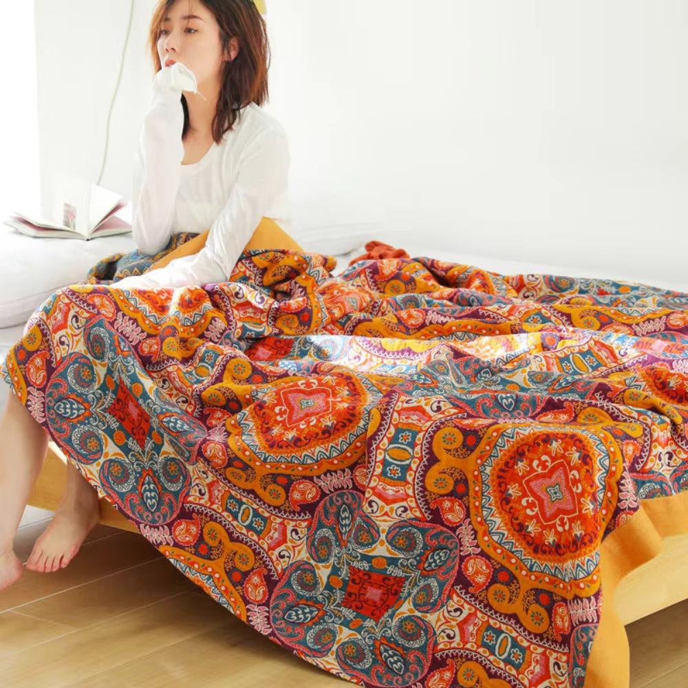 Elara Haus 100% Cotton Sunrise Blanket - Boho Sofa Throw