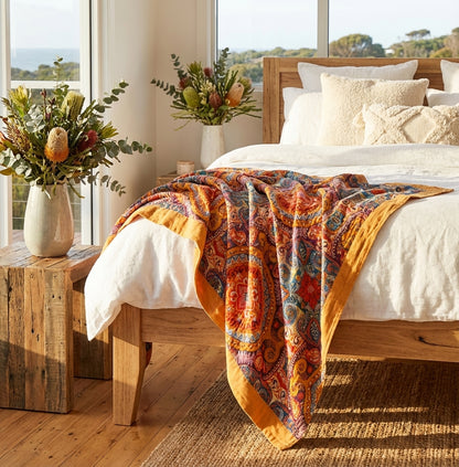 Elara Haus 100% Cotton Sunrise Blanket - Boho Sofa Throw