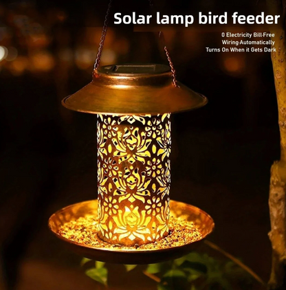 Solar LED garden lamp bird feeder - decorative 2-in-1 hanging lantern 5