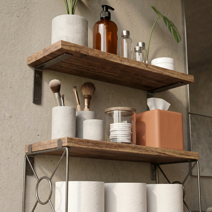 Elara Haus 3-Tier Black Wall Shelves with Wire Storage Basket