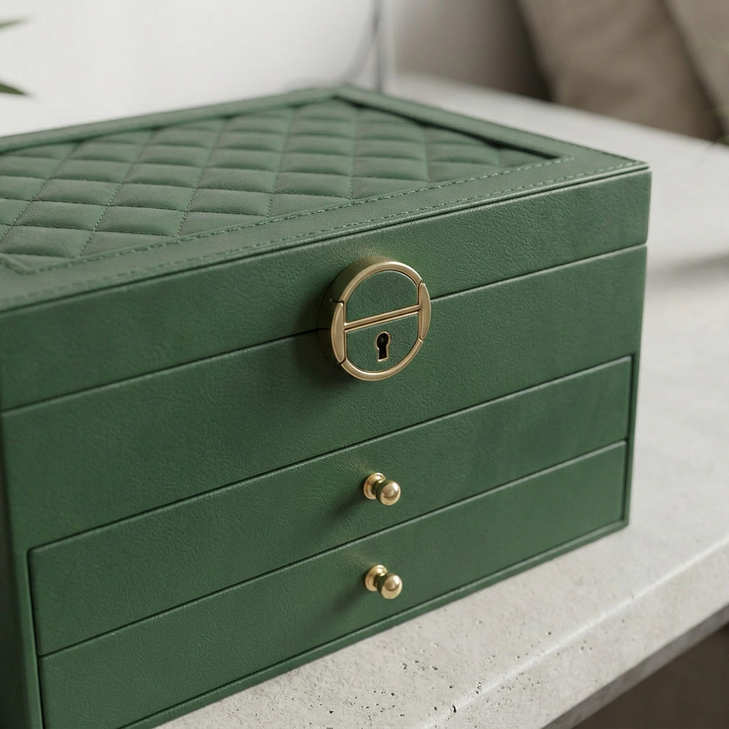 Elara Haus 3-Tier Quilted Jewellery Box with Lock & Key
