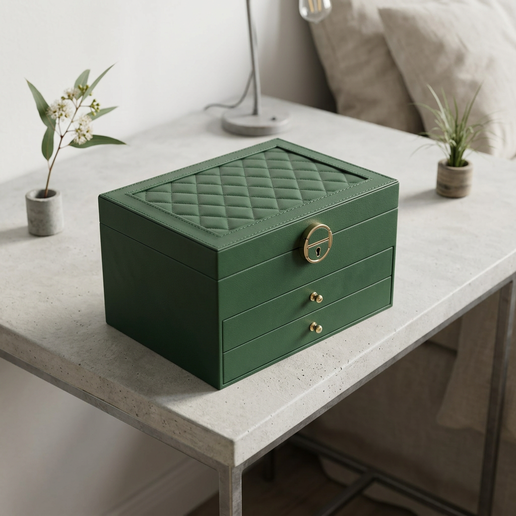 Elara Haus 3-Tier Quilted Jewellery Box with Lock & Key