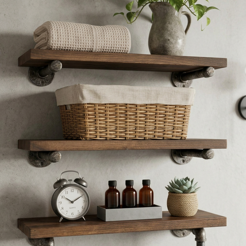 Elara Haus 3-Tier Wall Shelves with Towel Bar
