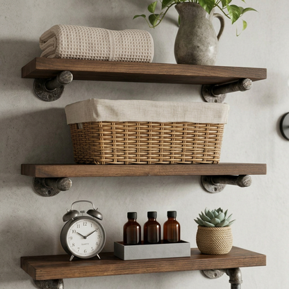 Elara Haus 3-Tier Wall Shelves with Towel Bar