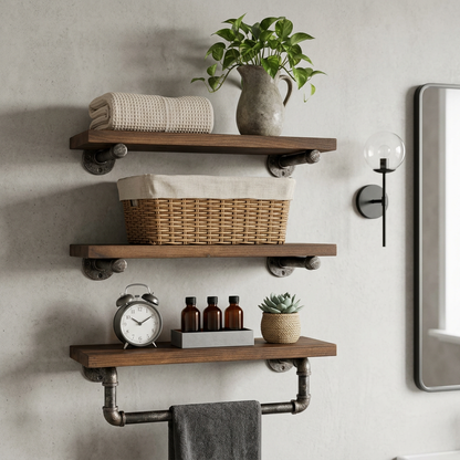 Elara Haus 3-Tier Wall Shelves with Towel Bar