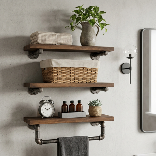 Elara Haus 3-Tier Wall Shelves with Towel Bar