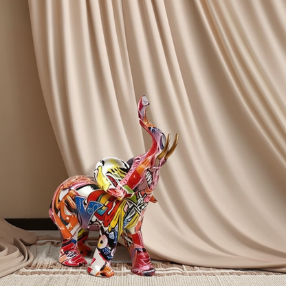 Elara Haus Abstract Graffiti Elephant Figurine with Gold Tusk Accent