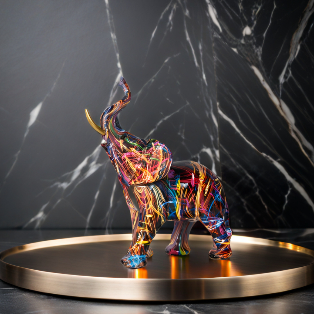 Elara Haus Abstract Graffiti Elephant Figurine with Gold Tusk Accent