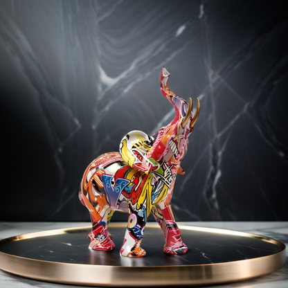 Elara Haus Abstract Graffiti Elephant Figurine with Gold Tusk Accent