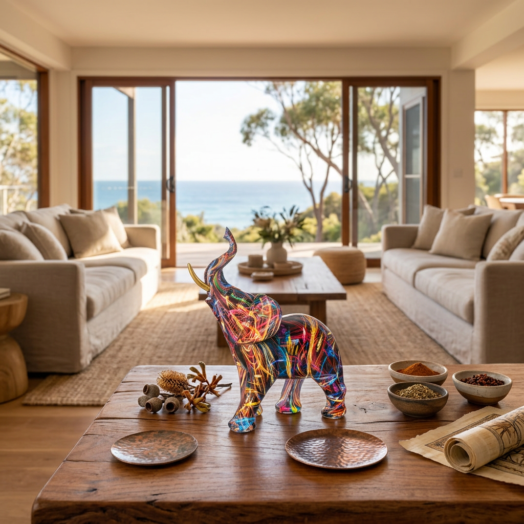 Elara Haus Abstract Graffiti Elephant Figurine with Gold Tusk Accent