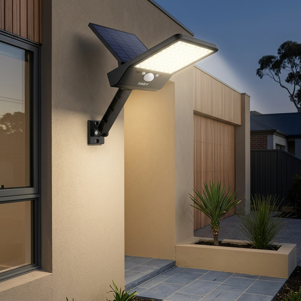 Elara Haus Adjustable Solar LED Security Wall Light with Remote & Motion Sensor