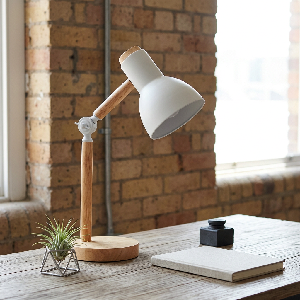 Elara Haus Adjustable Wood and Metal Desk Lamp