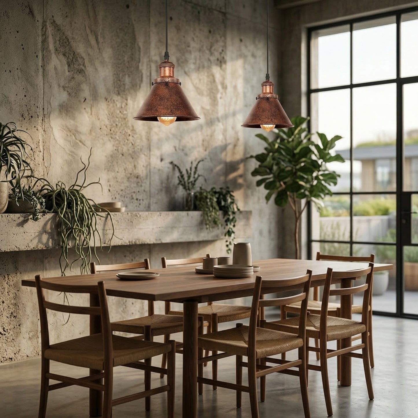 Elara Haus Aged Copper Rustic Industrial Pendant Light