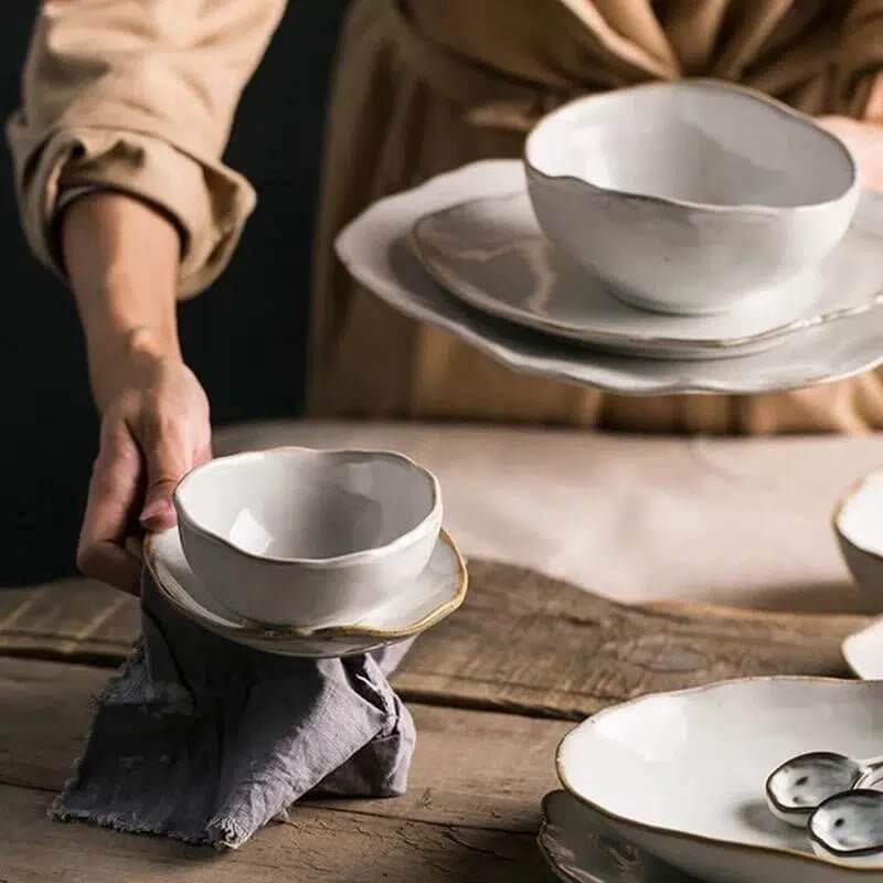 Irregular White Ceramic Plates + Dishes 4