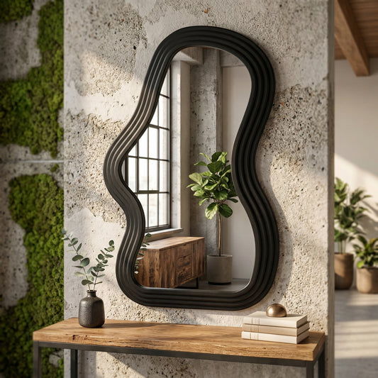 Elara Haus Amorphous Cloud Mirror – Ribbed Noir Frame