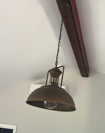 Farmhouse Rustic Rusty Dome Pendant Light 0