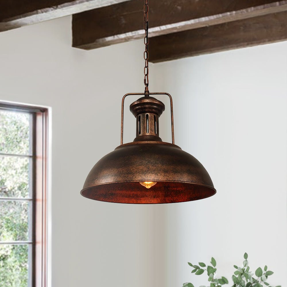 Farmhouse Rustic Rusty Dome Pendant Light 1