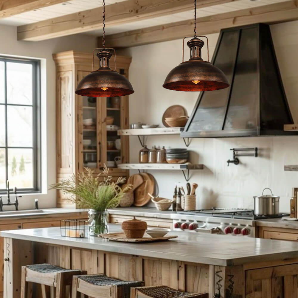 Farmhouse Rustic Rusty Dome Pendant Light 2