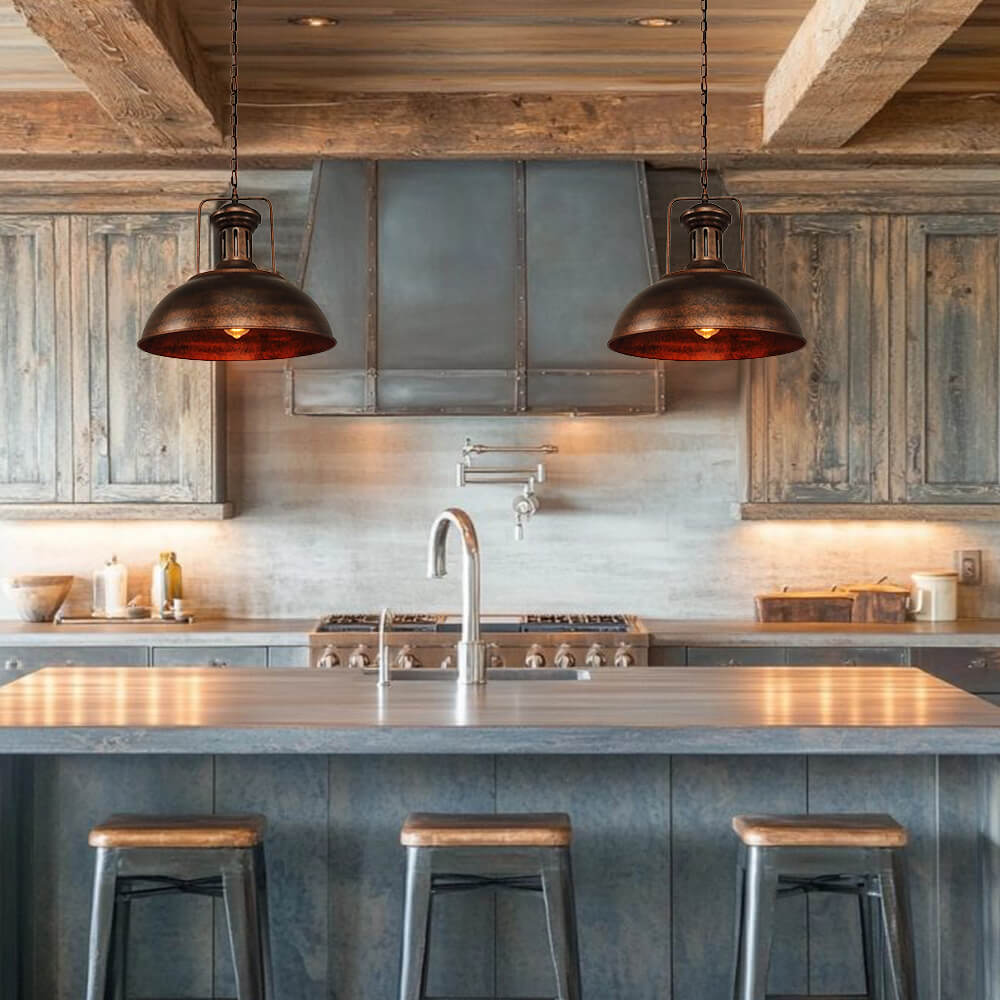 Farmhouse Rustic Rusty Dome Pendant Light 3