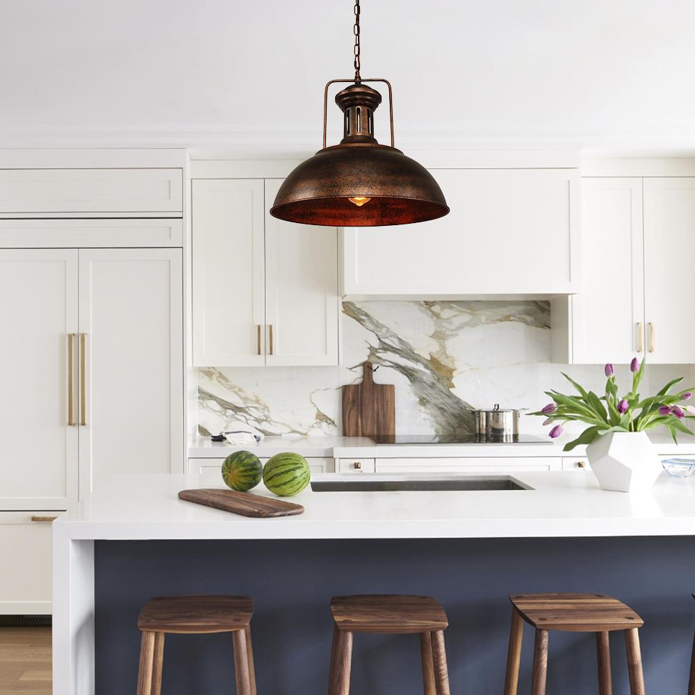 Farmhouse Rustic Rusty Dome Pendant Light 4