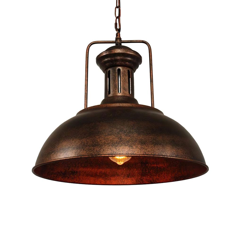 Farmhouse Rustic Rusty Dome Pendant Light 7