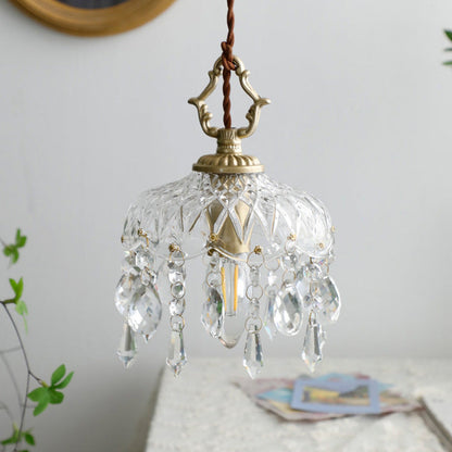 Vintage Decorative Floral Crystal 1-Light Pendant Light 8