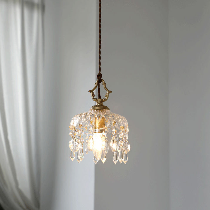 Vintage Decorative Floral Crystal 1-Light Pendant Light 0