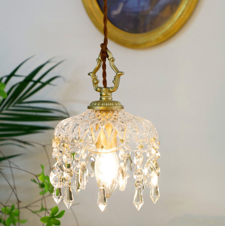 Vintage Decorative Floral Crystal 1-Light Pendant Light 3