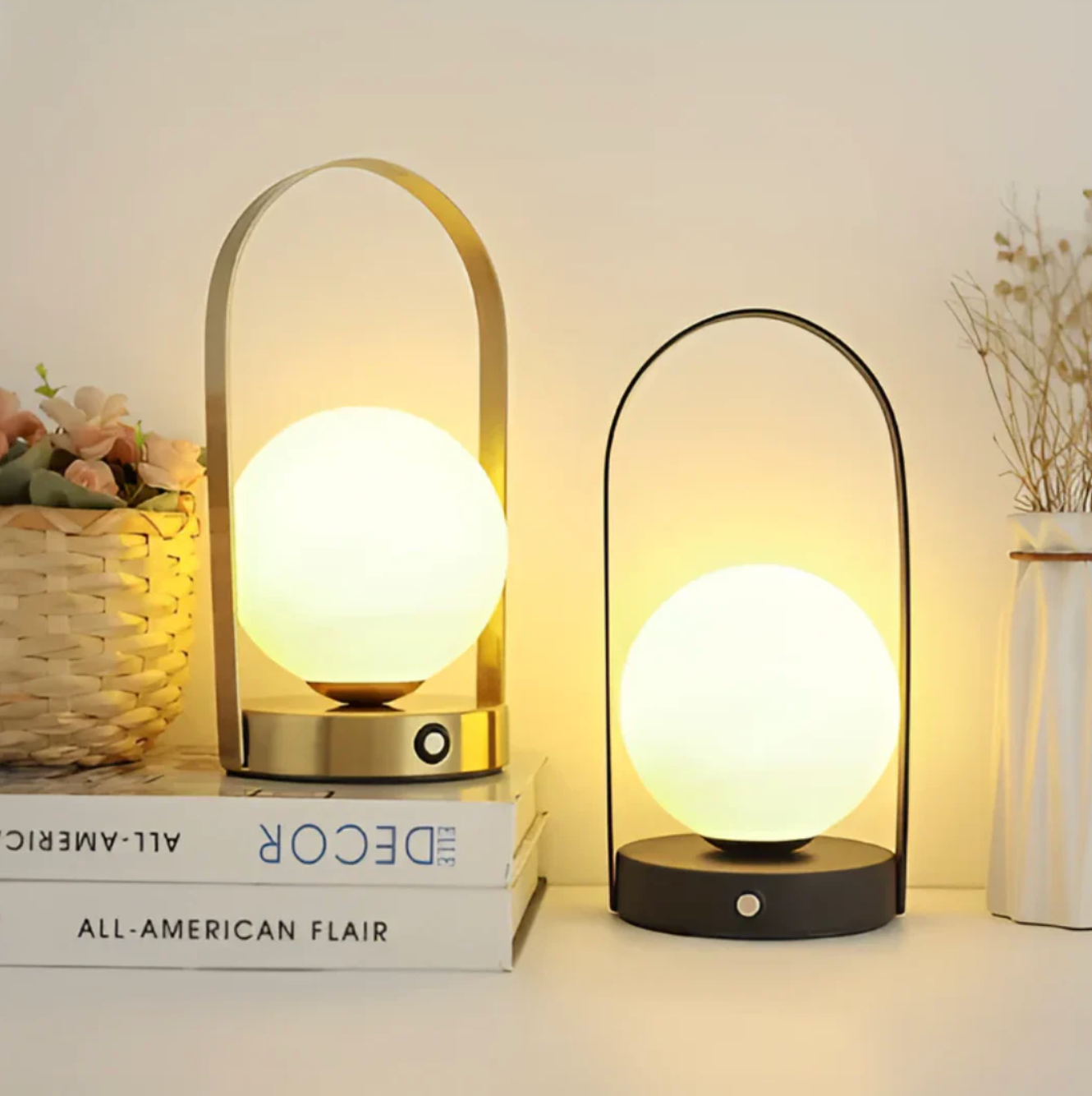 LED table lamp with a spherical shade – a modern decorative lamp with a button 3