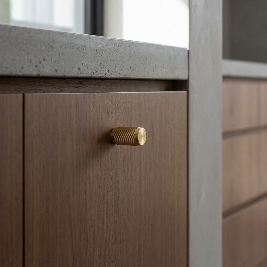 Elara Haus Architectural Minimalist Brass Swirl Drawer Pull