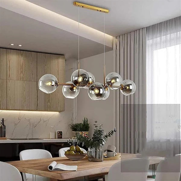 Modern chandelier with glass balls – Designer pendant lamp with smoked shades and a round frame 8
