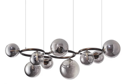 Modern chandelier with glass balls – Designer pendant lamp with smoked shades and a round frame 9