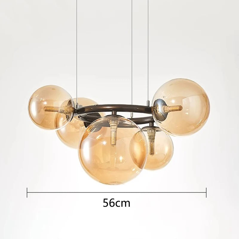 Modern chandelier with glass balls – Designer pendant lamp with smoked shades and a round frame 10