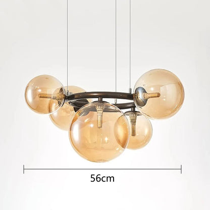 Modern chandelier with glass balls – Designer pendant lamp with smoked shades and a round frame 10