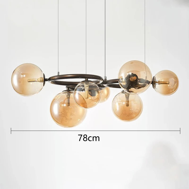 Modern chandelier with glass balls – Designer pendant lamp with smoked shades and a round frame 11