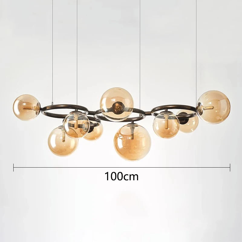 Modern chandelier with glass balls – Designer pendant lamp with smoked shades and a round frame 12