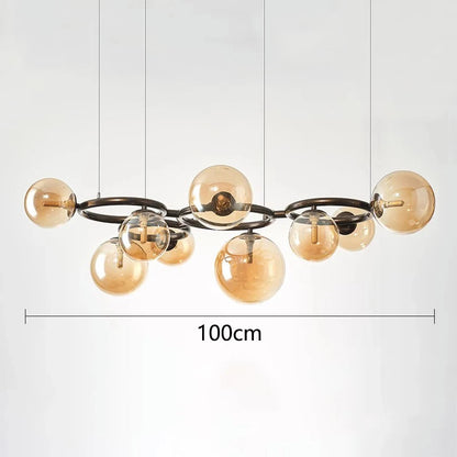 Modern chandelier with glass balls – Designer pendant lamp with smoked shades and a round frame 12