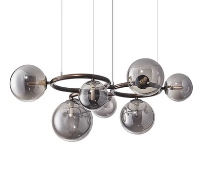 Modern chandelier with glass balls – Designer pendant lamp with smoked shades and a round frame 13