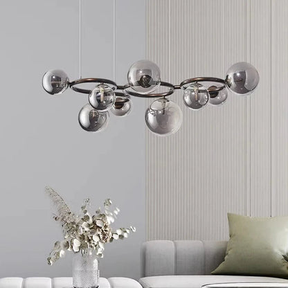 Modern chandelier with glass balls – Designer pendant lamp with smoked shades and a round frame 4