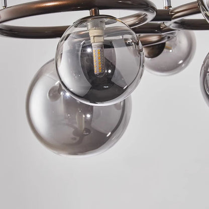 Modern chandelier with glass balls – Designer pendant lamp with smoked shades and a round frame 5