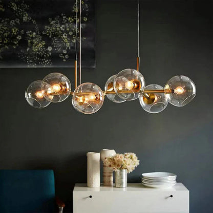 Modern chandelier with glass balls – Designer pendant lamp with smoked shades and a round frame 6