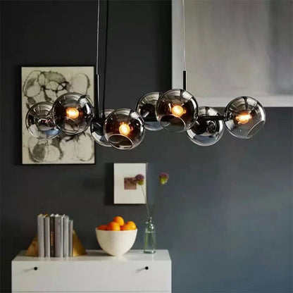 Modern chandelier with glass balls – Designer pendant lamp with smoked shades and a round frame 7