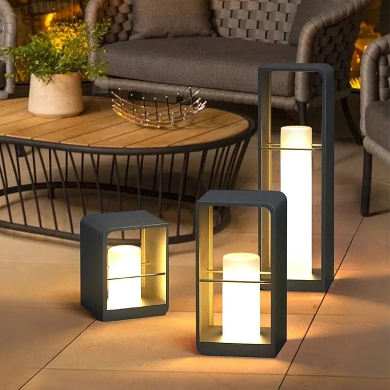 Modern LED Garden Lamp in a Geometric Frame 0