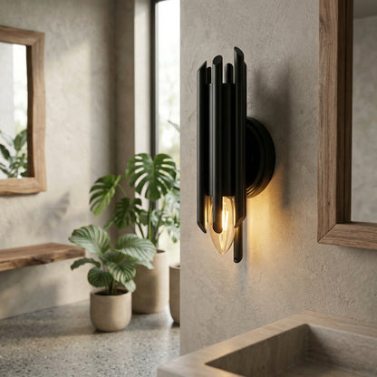 Elara Haus Art-Deco Matte Black Industrial Pipe Wall Sconce