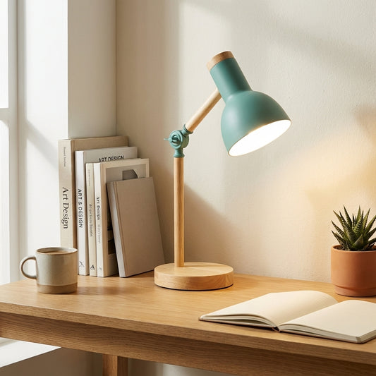 Elara Haus Articulated Wood Table Lamp - Modern Adjustable Reading Light